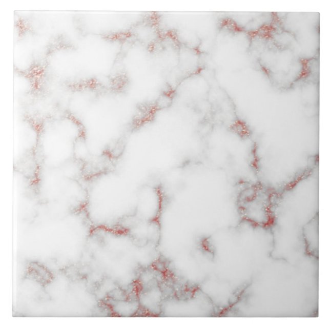 White Marble Carrara Rose Gold Glitter Texture Tile (Front)