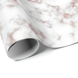 White Marble Carrara Rose Gold Glitter Texture Wrapping Paper