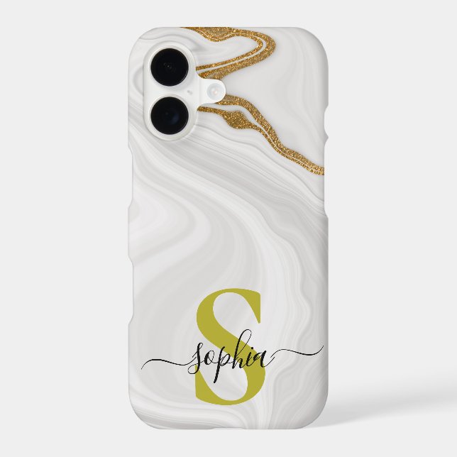 white marble chic gold glitter monogram (Back)