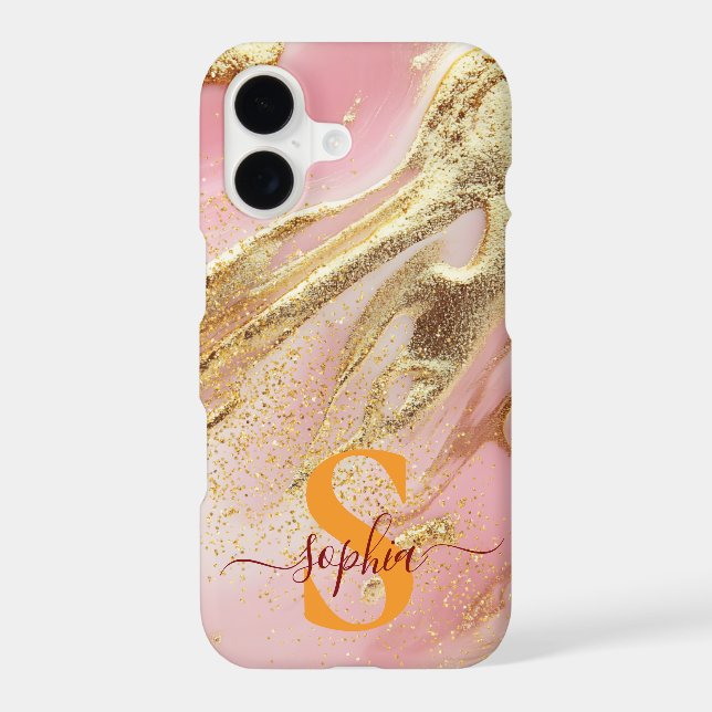 white marble chic gold glitter monogram (Back)