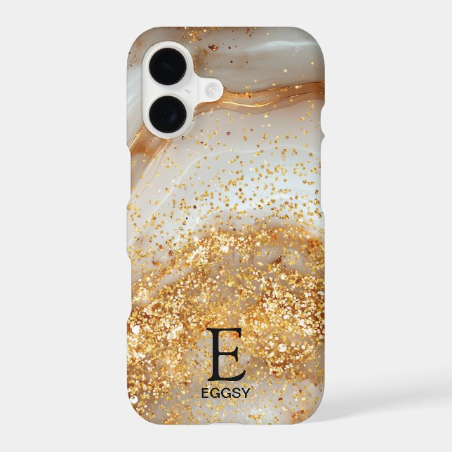White marble chic gold glitter monogram (Back)