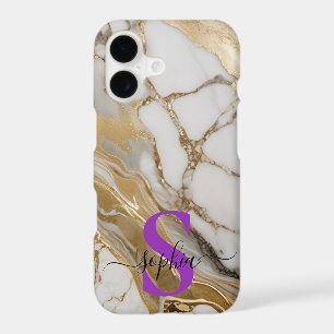 white marble chic gold glitter monogram