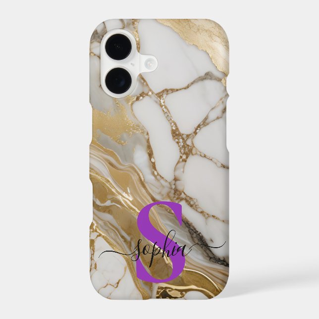 white marble chic gold glitter monogram (Back)
