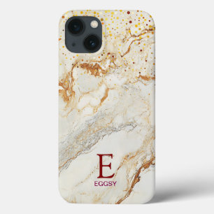 White marble chic gold glitter monogram iPhone 13 case