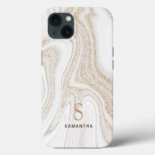 White marble chic gold glitter monogram Case-Mate  iPhone 13 Case
