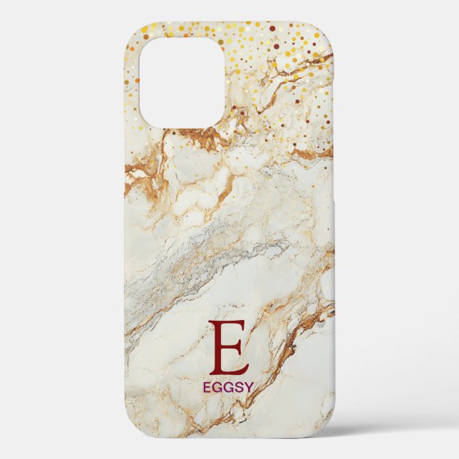 White marble chic gold glitter monogram Case-Mate iPhone case (Back)