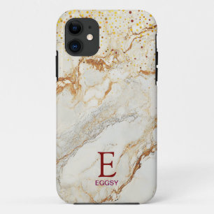 White marble chic gold glitter monogram iPhone 11 case