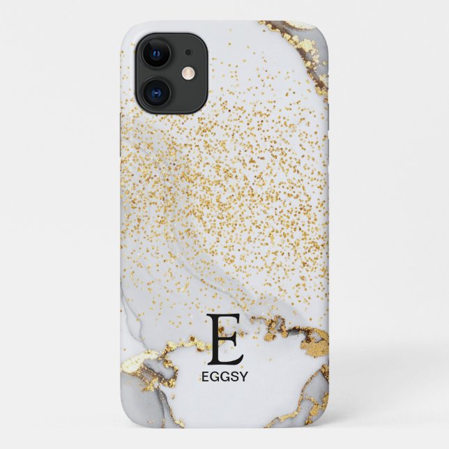 White marble chic gold glitter monogram Case-Mate iPhone case (Back)