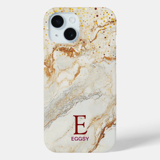 White marble chic gold glitter monogram Case-Mate iPhone case (Back)