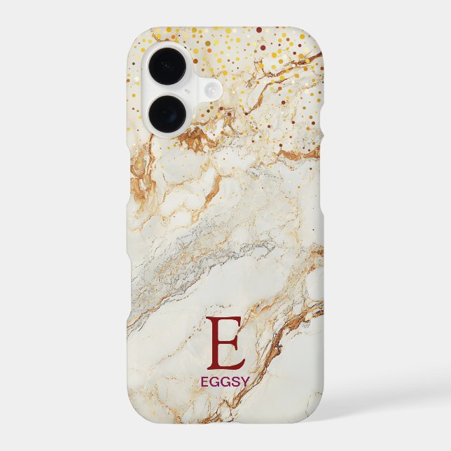 White marble chic gold glitter monogram iPhone case (Back)