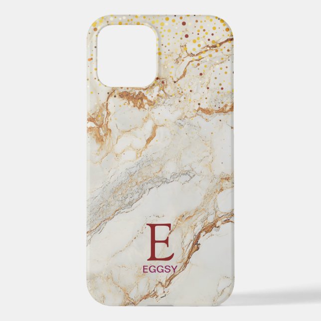 White marble chic gold glitter monogram iPhone case (Back)
