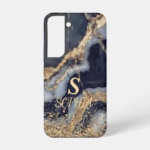 white marble chic gold glitter monogram samsung galaxy case