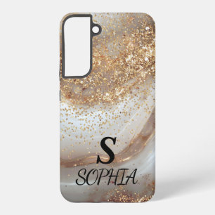 white marble chic gold glitter monogram samsung galaxy case