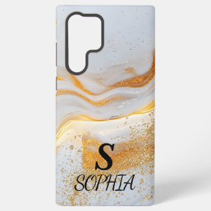 white marble chic gold glitter monogram samsung galaxy case