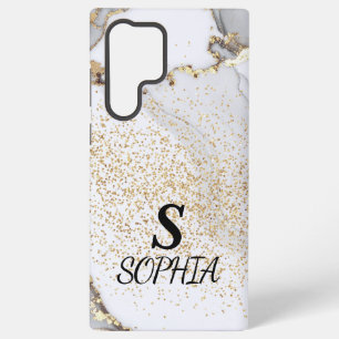 white marble chic gold glitter monogram samsung galaxy case