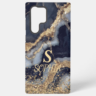 white marble chic gold glitter monogram samsung galaxy case