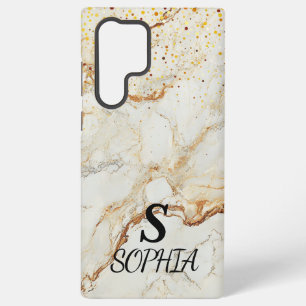 white marble chic gold glitter monogram samsung galaxy case
