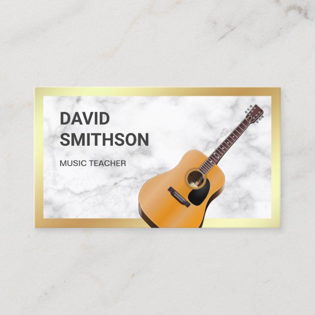 White Marble Classy Guitar Music Teacher Guitarist Business Card (Front)