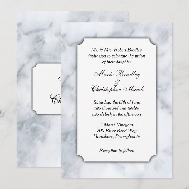 White Marble Classy Wedding Invitation (Front/Back)