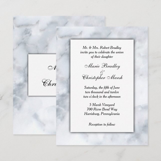 White Marble Classy Wedding Invitation (Front/Back)