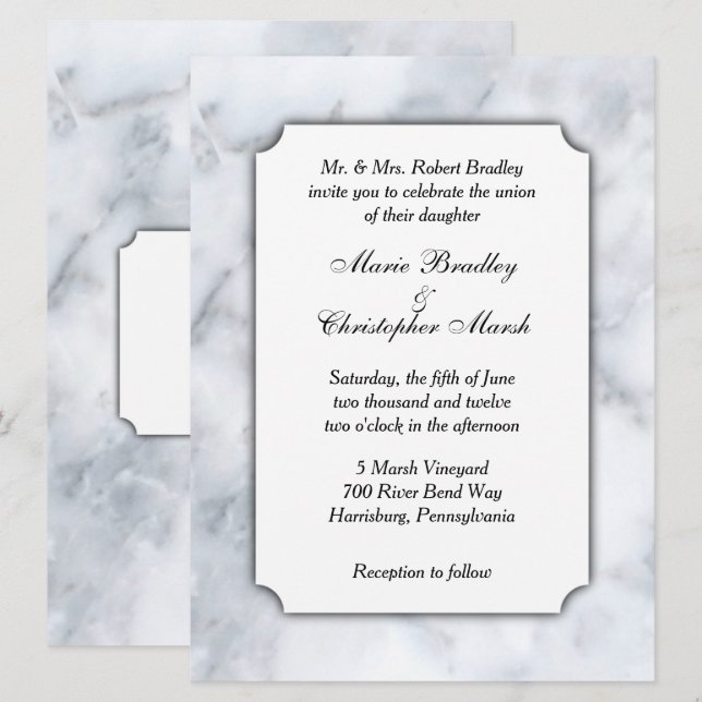 White Marble Classy Wedding Invitation (Front/Back)