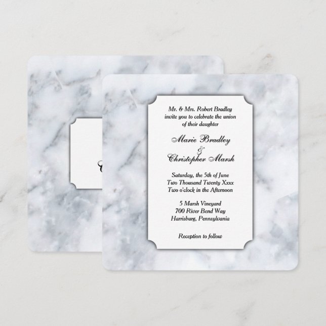 White Marble Classy Wedding Invitation (Front/Back)
