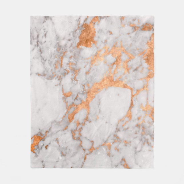 White Marble & Copper Custom Fleece Blanket (Front)