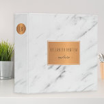 White marble copper geometric trendy portfolio binder<br><div class="desc">Personal, school (teacher / student) or business sophisticated hip girly glam binder in modern white marble and metallic look copper combination. Personalize it with your name / text inside the label on the front side, your initials name / monogram in the copper circle on the spine and with your school...</div>
