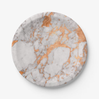 White Marble & Copper Paper Plate