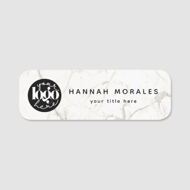 White Marble Custom Business Logo Name Tag (Front)
