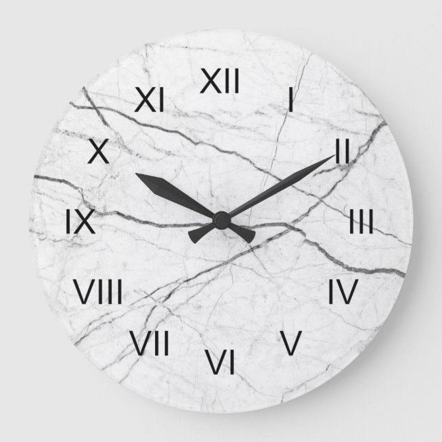 White Marble Depiction Black Roman Numerals Large Clock (Front)