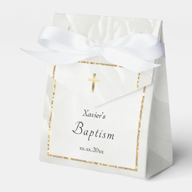 white marble design | Baptism Favor Box (Front Side)