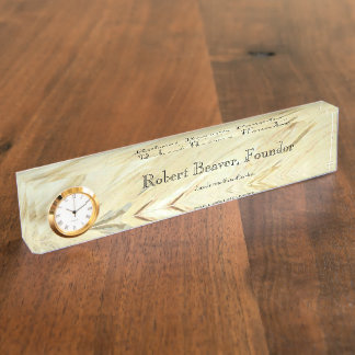 White Marble Desk Nameplate With Clock