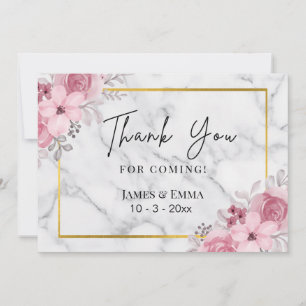 White Marble Elegant Floral Wedding Thank You Card