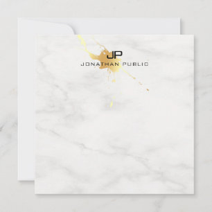 White Marble Elegant Gold Splash Modern Monogram Card