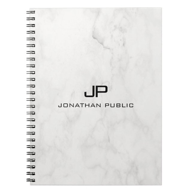 White Marble Elegant Modern Design Template Spiral Notebook (Front)