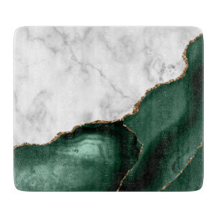White Marble Emerald Green Agate Gold Glitter Cutting Board