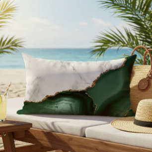 White Marble Emerald Green Agate Gold Glitter Lumbar Pillow