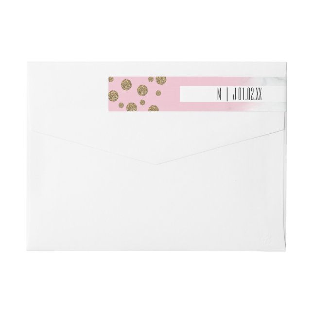 White Marble Faux Glitter Brush Wedding Logo Wrap Around Label (Back)