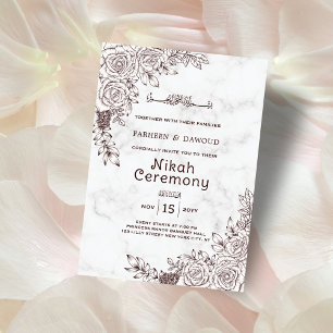 White Marble Floral Lace Islamic Nikah Ceremony Invitation