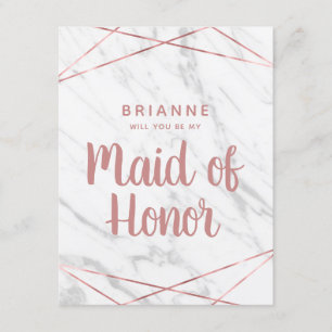 White Marble Geo Will You Be My Maid of Honour Invitation