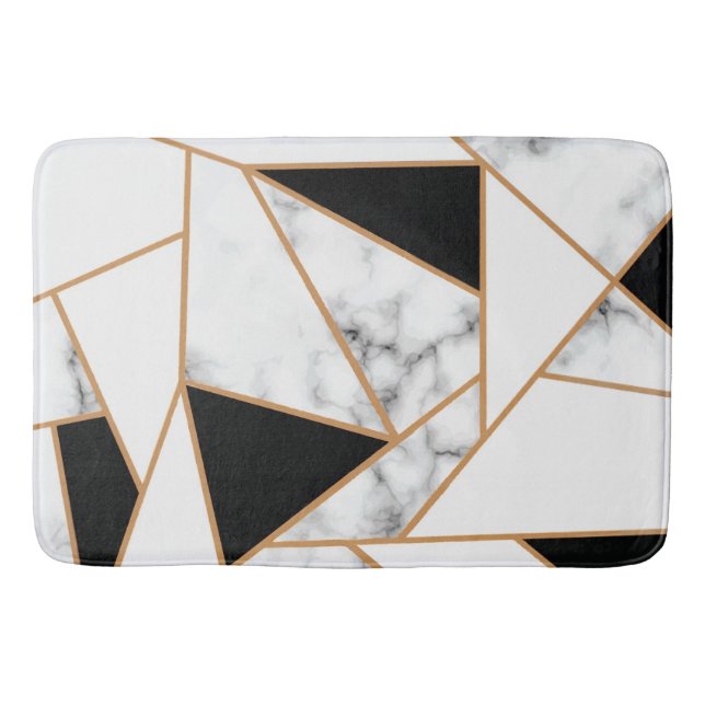 White Marble Geometric in Gold Bath Mat (Front)