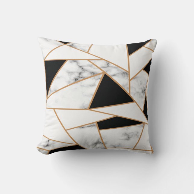 White Marble Geometric in gold, black Throw Pillow (Front)