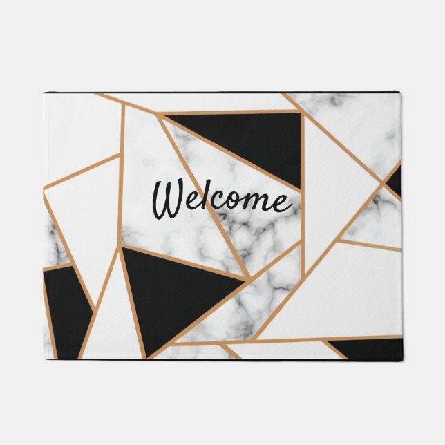 White Marble Geometric in Gold Doormat (Front)