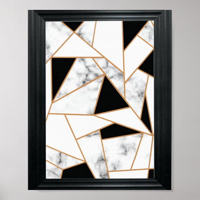 White Marble Geometric in Gold Poster (Front)