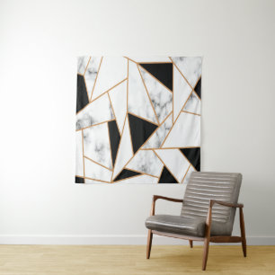 White Marble Geometric in Gold Tapestry