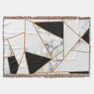 White Marble Geometric in Gold Throw Blanket