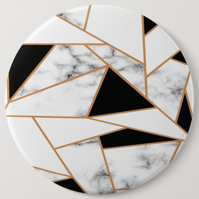 White Marble Geometric pattern in Gold 6 Inch Round Button (Front)