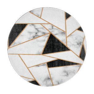 White Marble Geometric pattern in Gold Cutting Board