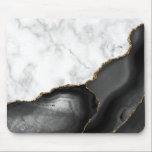 White Marble Gilded Black Agate Mouse Pad<br><div class="desc">Elegant white marble and black agate gilded with faux gold glitter combine in this luxurious design.</div>
